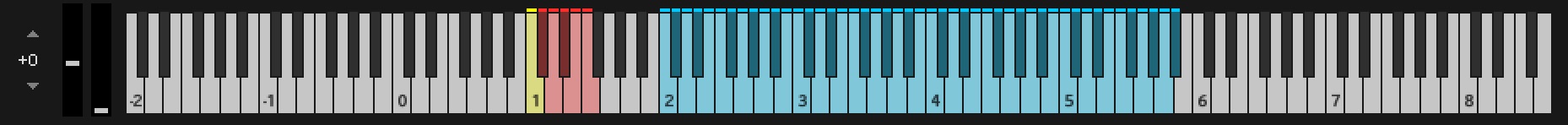 The on screen keyboard, including mapped keys highlighted in blue.