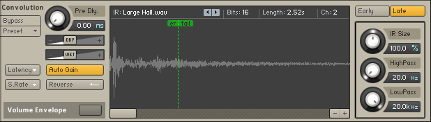 The Convolution reverb effect interface.