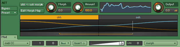 The AET Filter module with two zones, ahh and ooh loaded.